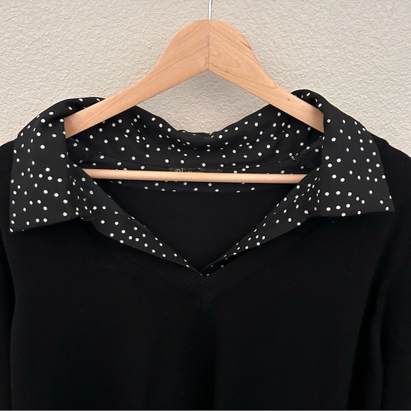 Adrianna Papell Black Polka Dot Twofer Sweater with Collar Size 2X - Picture 2 of 9